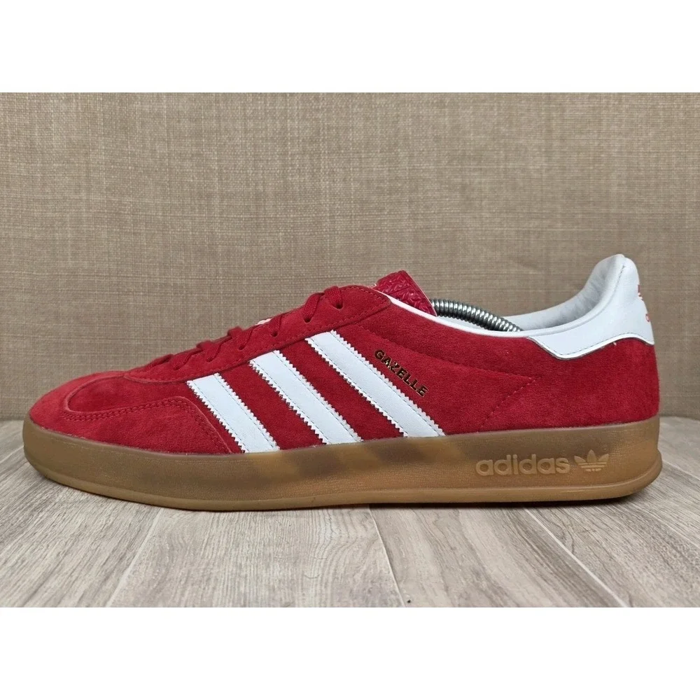 Adidas Mens 12 Gazelle Indoor Original Scarlet Red Cloud White Gum Sole Sneakers